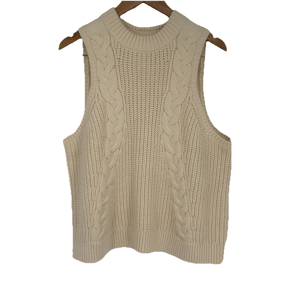 Banana Republic Womens Fishermans Sweater Vest XL Ivory Thick Preppy‎ Chunky